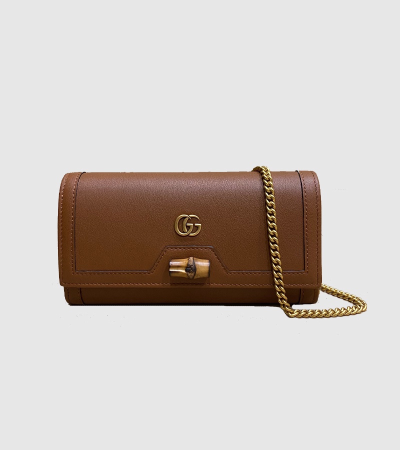 Gucci Diana Chain Wallet With Bamboo 658243 Brown